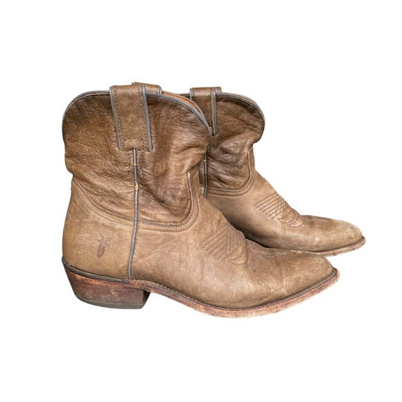 Vintage Frye White Label Tan Leather Western Cowgirl Ankle Boots Size 9 - Picture 2 of 12
